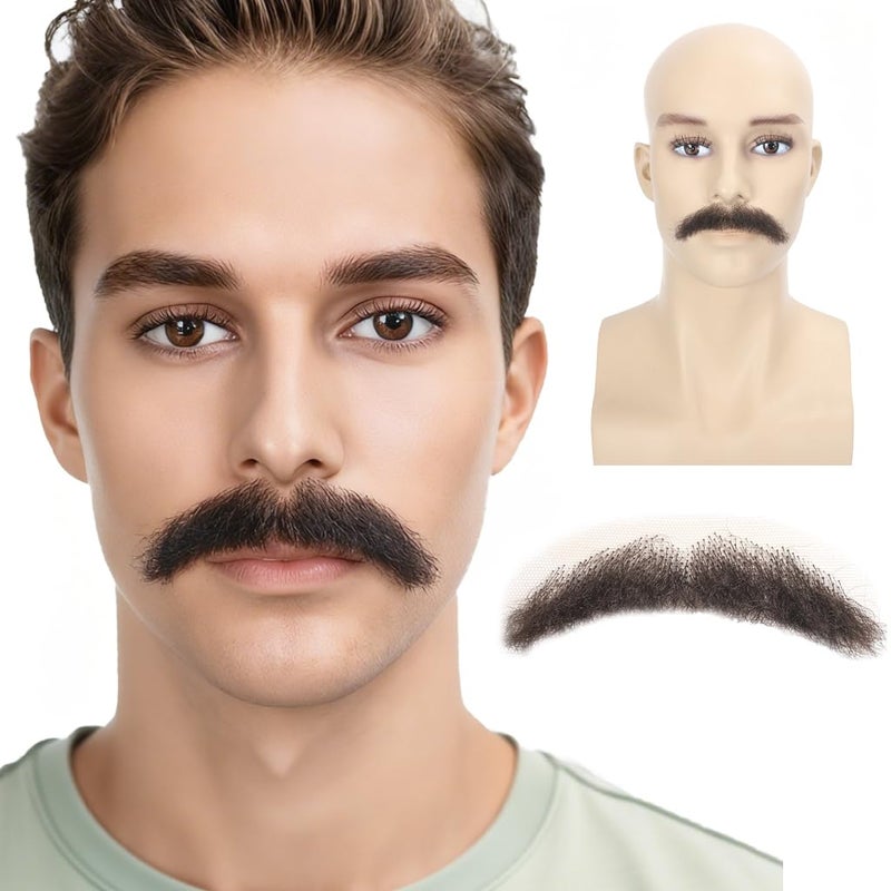 Adytom Fake Beard Synthetic Fiber Hair Lace Hands Tied Realistic Mustache For Adult Costume Theatrical Grade 1 Piece False Beards (Brown) - Image 1